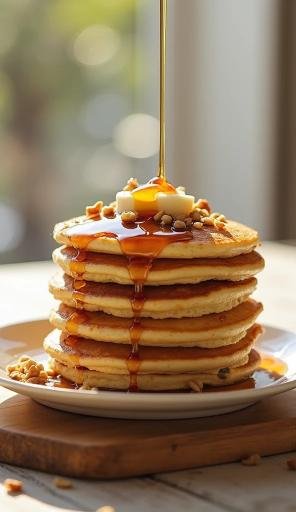 Greek Yogurt Pancakes with Maple Syrup & Nuts